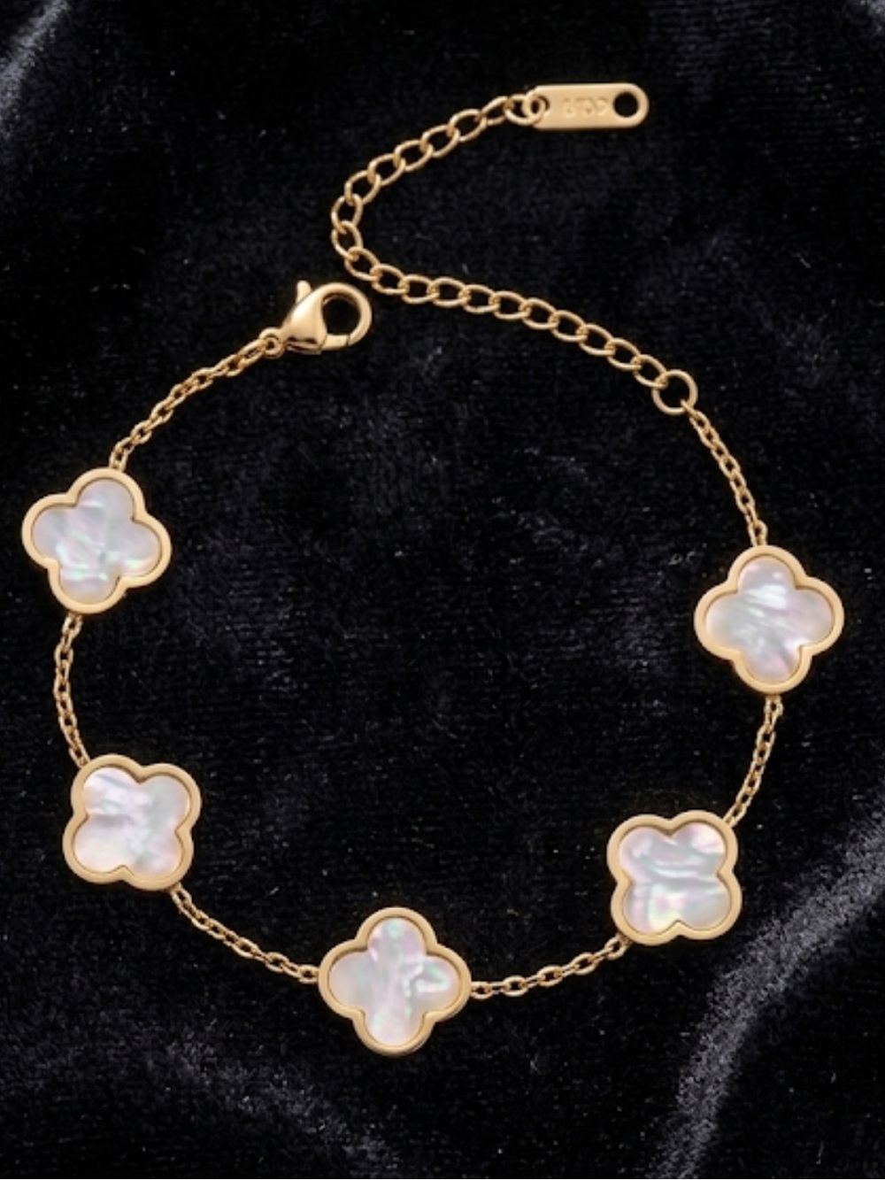 Gold Clover Bracelet Mother of Pearl 5 Motif Alhambra Style Flower Bracelet